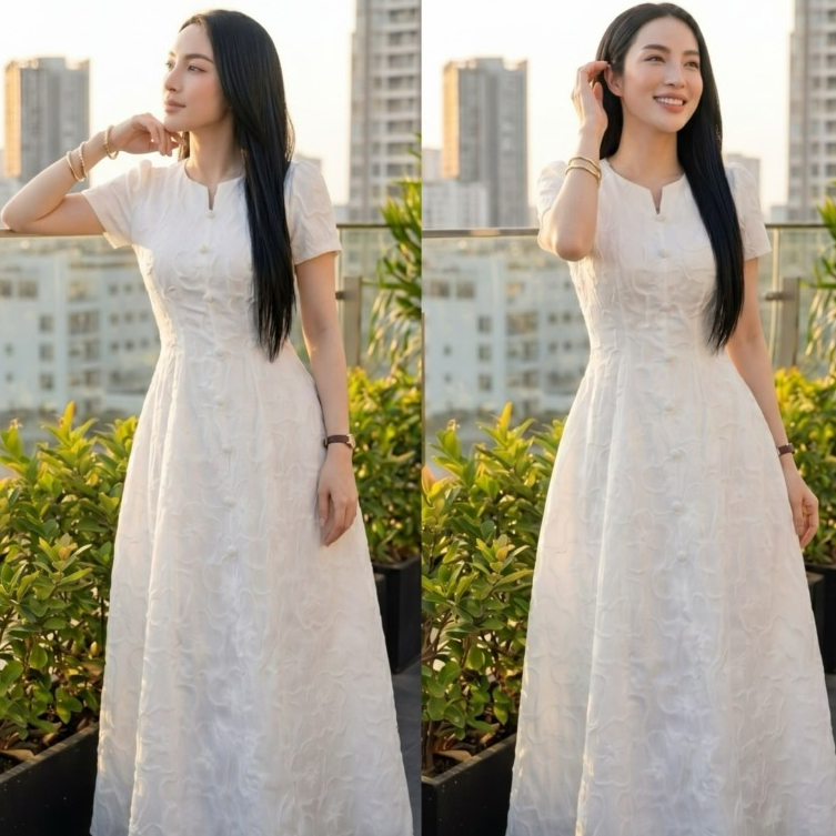 #G419 ชุดเดรสลายลูกไม้ ใส่ออกงาน ลุคน่ารัก