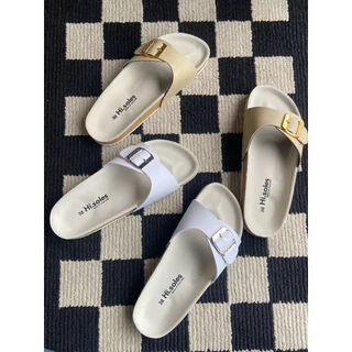Hi.soles รองเท้าแตะ รองเท้าสไตล์วินเทจ ไบเก้น ราคาถูก #คาดเดี่ยว พื้นครีม