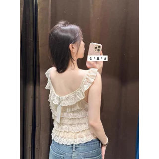 BY IRA (2026-134) Krystal Top เสื้อลูกไม้จับจีบคอลึกเซ็กซี่ เสื้อเชิ้ตผู้หญิง hottrend สําหรับออกนอกบ้านในฤดูร้อนมีระ