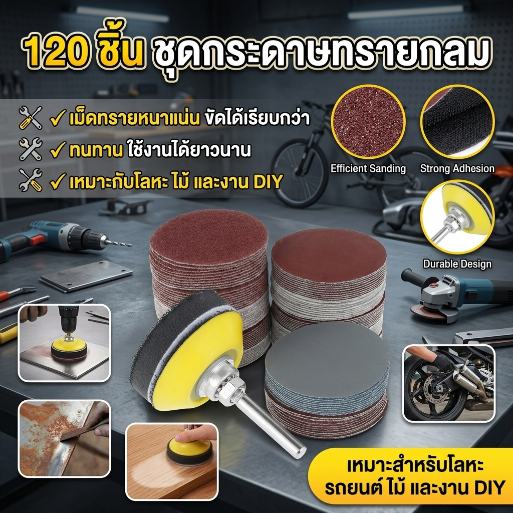 120 ชิ้น แผ่นขัดอลูมินา 50 มม กระดาษทรายกลม สำหรับเครื่องเจียรโรตารี่ สว่าน ใช้งานอเนกประสงค์