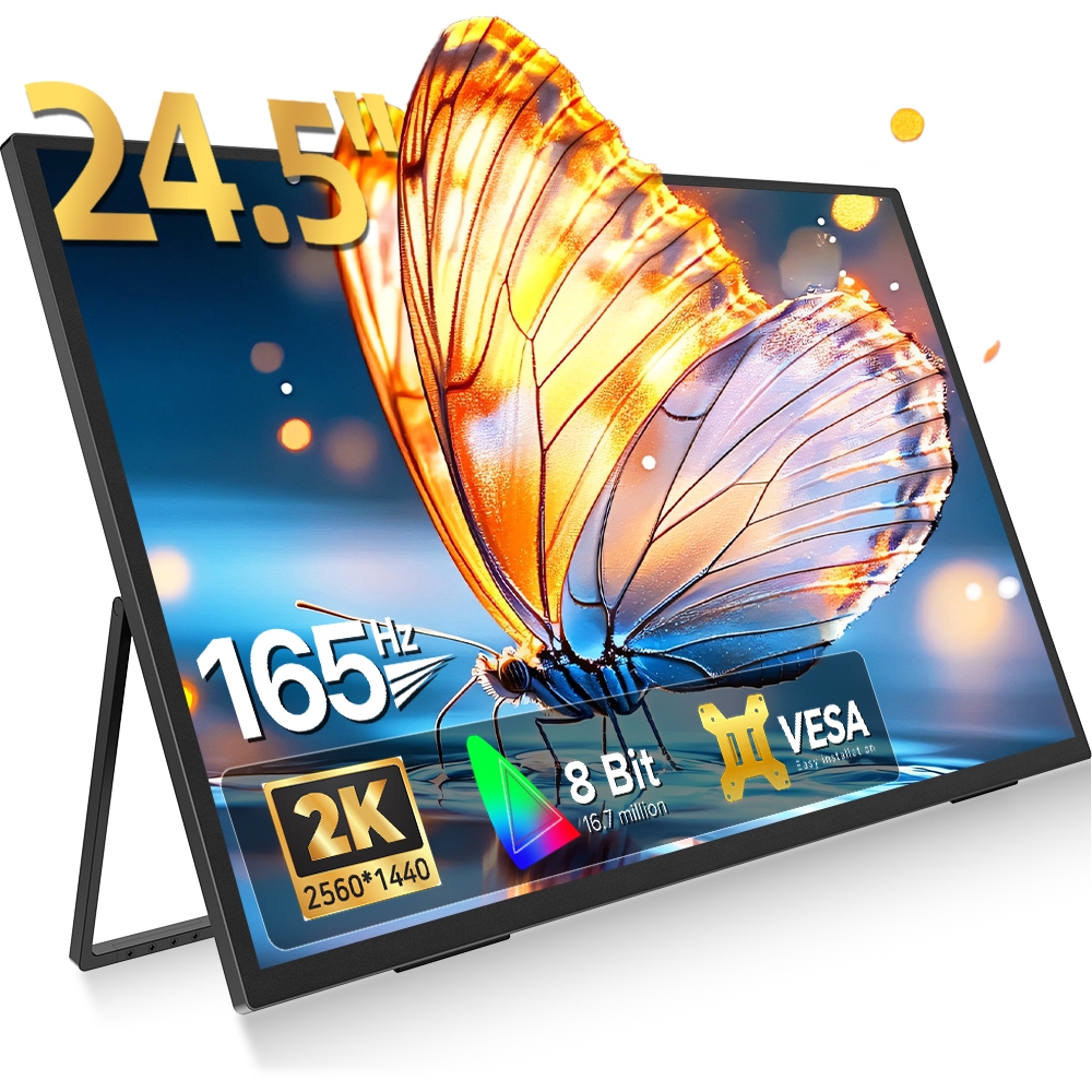 UPERFECT 24.5''QLED Portable Monitor 2K 165Hz Gaming Monitor FreeSync 0.1ms Built-in 180° Adjustable