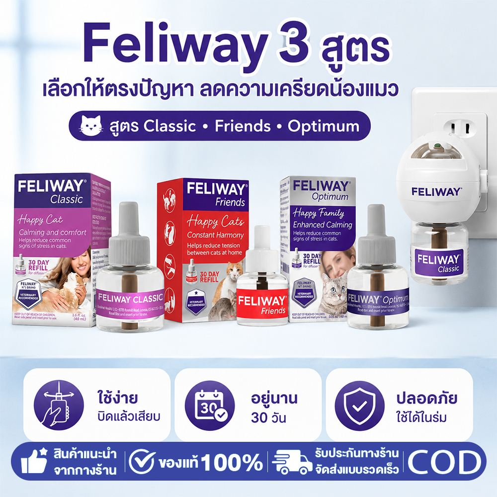 Feliway ฟีโรโมนปรับพฤติกรรมแมว เสียบปลั๊ก ลดเครียด-ก้าวร้าว 48ml 1เดือน