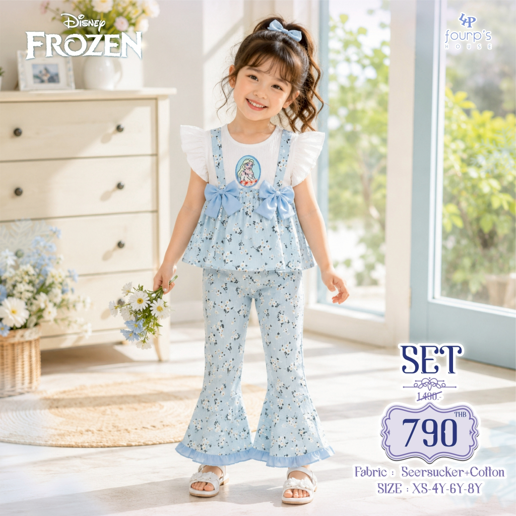 DISNEY PRINCESS : Elsa (เอลซ่า) ชุดเซ็ทเด็กหญิง เสื้อแขนระบาย + กางเกงขายาว ลิขสิทธิ์แท้ [075051]