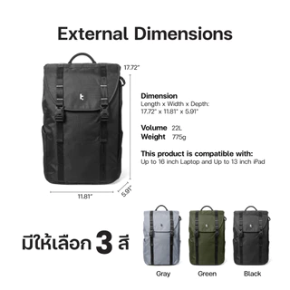 Tomtoc VintPack-TA1 Liteway Laptop Backpack กระเป๋าเป้สะพายหลัง ความจุ 22L