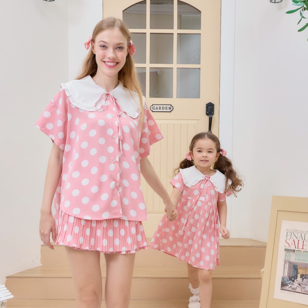 VACAY INDEED | ชุด SET Kiki Shirt + Ami Skorts ลาย Marshmellow Pink Polka *พร้อมส่ง* งานผลิตในประเทศไทย