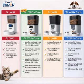เครื่องให้อาหารสัตว์เลี้ยงอัตโนมัติ 5L WIFI แอปควบคุมระยะไกล ระบบไฟคู่ ชามสแตนเลส