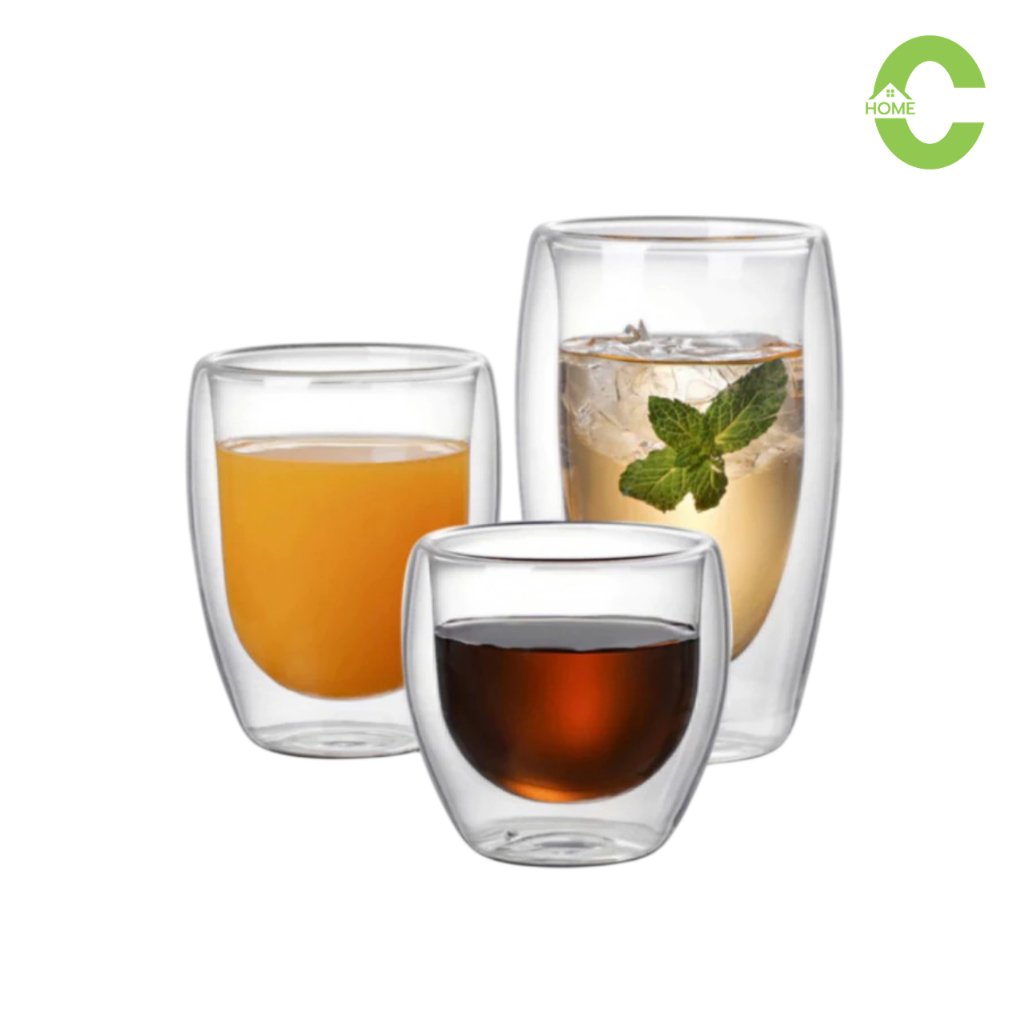 แก้วน้ำ2ชั้น แก้วทนความร้อน แก้วกาแฟ Double Wall Glass ดีไซน์ทันสมัย ช่วยรักษาอุณหภูมิของเครื่องดื่ม Simple Kitchen
