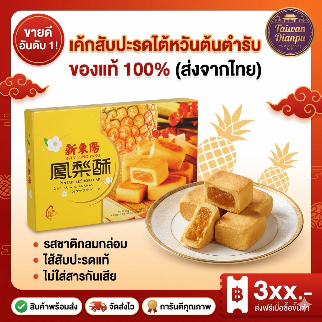 🥮 พายสับปะรดไต้หวันต้นตำรับ Hsin Tung Yang (新東陽) - ของแท้ 100% ส่งตรงจากไต้หวัน ของฝาก บิสกิต นูกัต