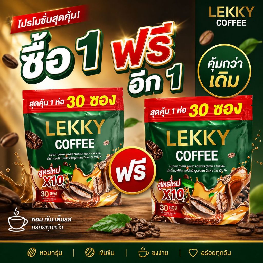 เล็กกี้ คอฟฟี่ สูตรใหม่ ( ตราบีนพี คอฟฟี่ Bean'P coffee ) 1 ถุง บรรจุ 30 ซอง"
