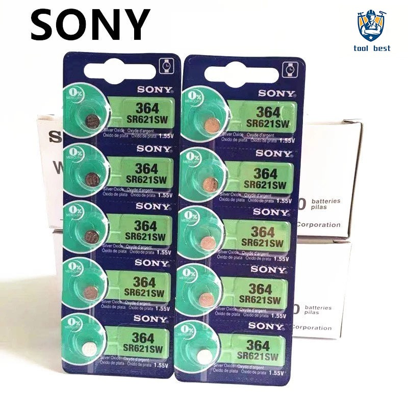 ถ่านกระดุม SR621SW , 364 , 621 , SR621 ยี่ห้อ SONY 0% mercury ถ่าน จำหน่ายแผงละ 5ก้อน 5 /10/20 แพ็ค
