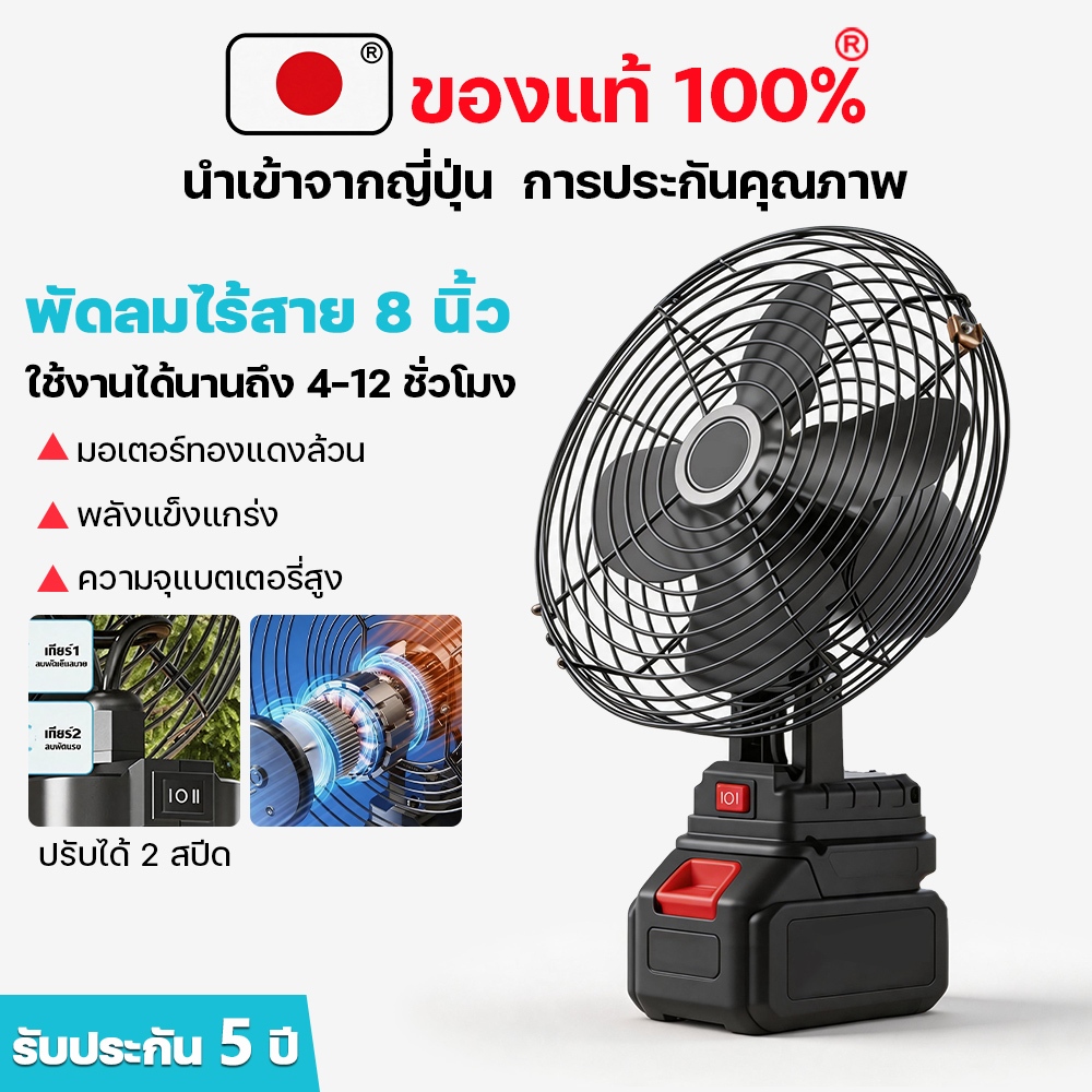 พัดลมแบตบล็อก 8 นิ้ว พลังสูงแบบพกพาอุตสาหกรรมไร้สายปรับได้  อเนกประสงค์พัดลมพกพาตั้งแคมป์ ได้กับแบตเตอรี่ลิเธียม Makita