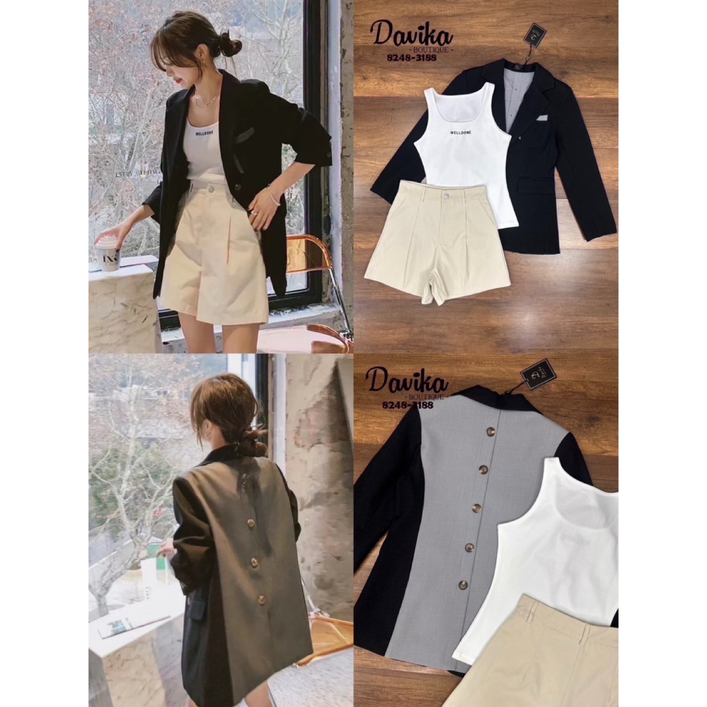 D8 งานป้าย Davika Set ชุดเซ็ท 3 ชิ้น สูท เสื้อตัวใน กางเกงขาสั้น สำหรับผู้หญิง เสื้อผ้าแฟชั่นผู้หญิง