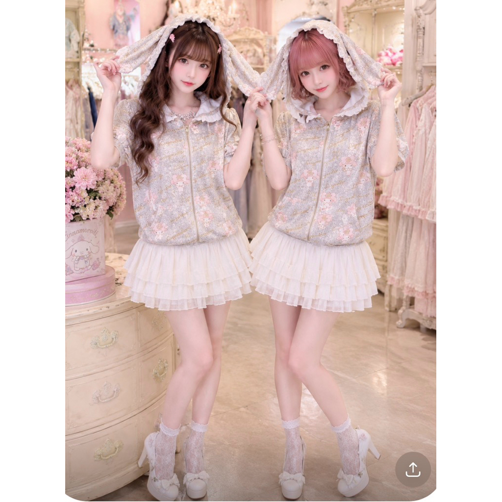 เสื้อสเวตเตอร์มีฮู๊ดหูกระต่าย มือ 1 ของใหม่ แบรนด์ Lizmelo lizlisa x mymelody สีเทาชมพู😘💕แบรนด์ญี่ปุ