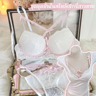บราลูกไม้เซ็กซี่ โครงเหล็กอ่อน ถ้วยบนบางล่างหนา นุ่มสวมสบาย เก็บทรงอก ระบายอากาศ ป้องกันอกตก