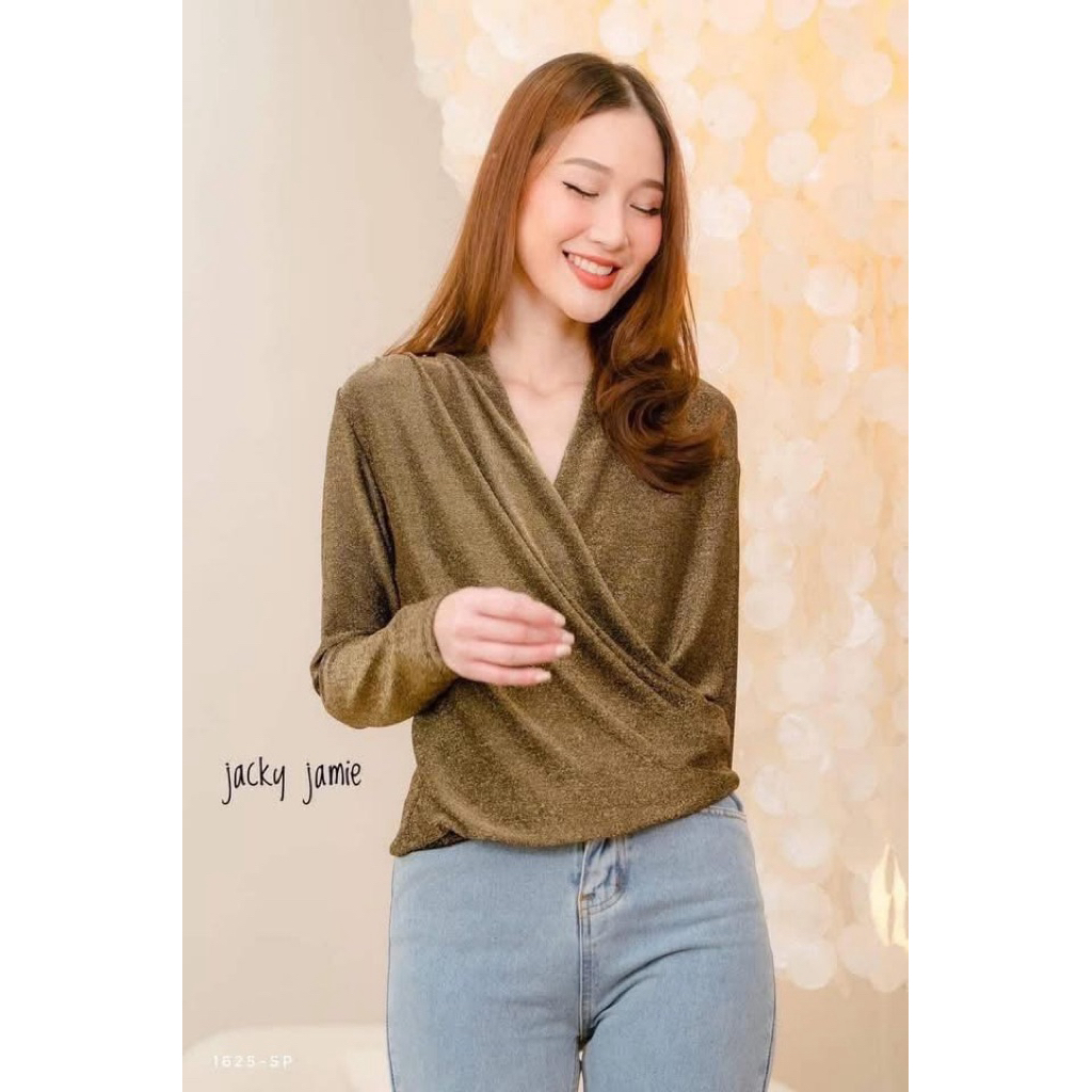 [ป้าย PIMM] เสื้อไขว้แขนยาว ผ้ากลิตเตอร์เนื้อไหมเกาหลีสุดพรีเมียม