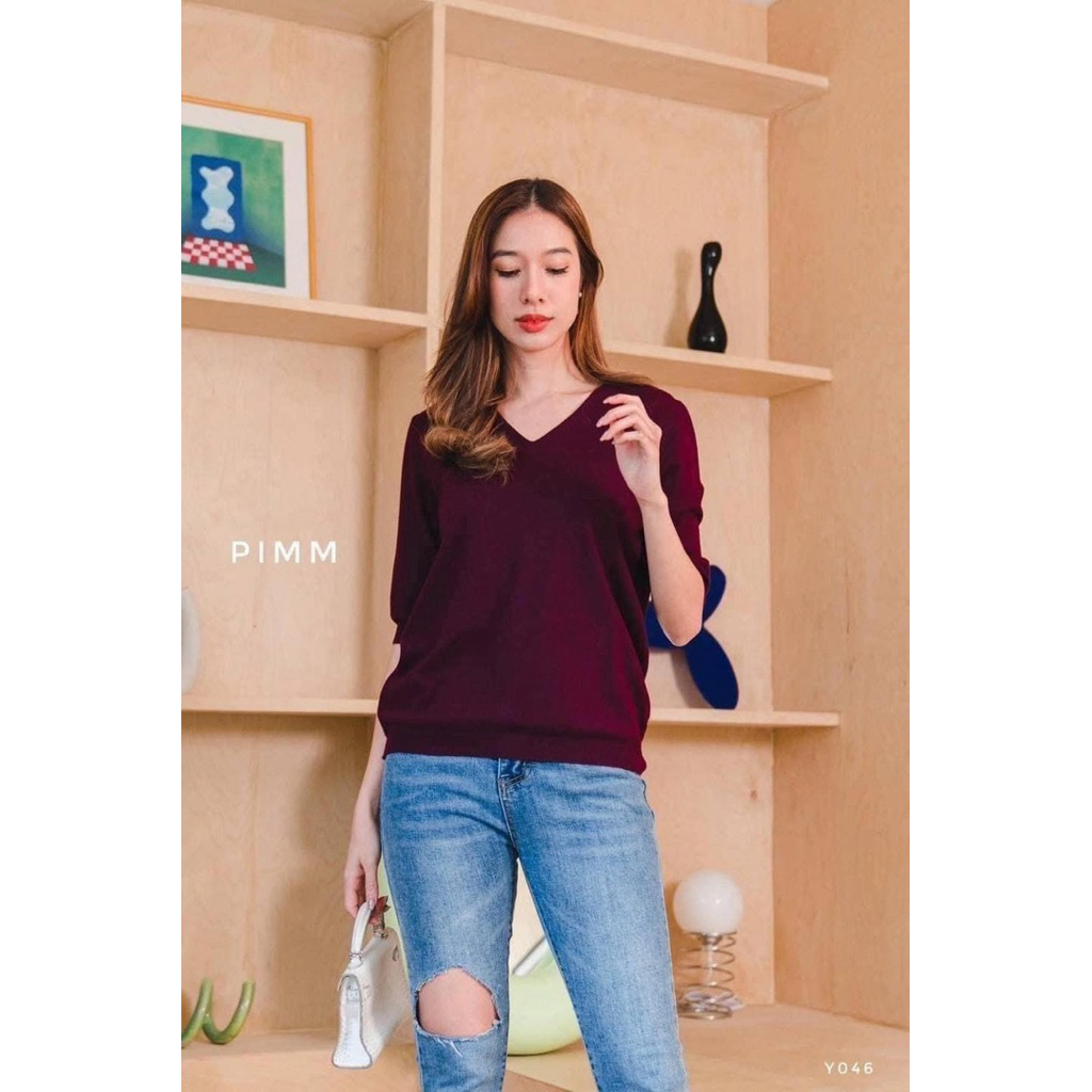 [ป้าย PIMM] เสื้อไหมพรมคอวี ระบายอากาศดีเลิศ