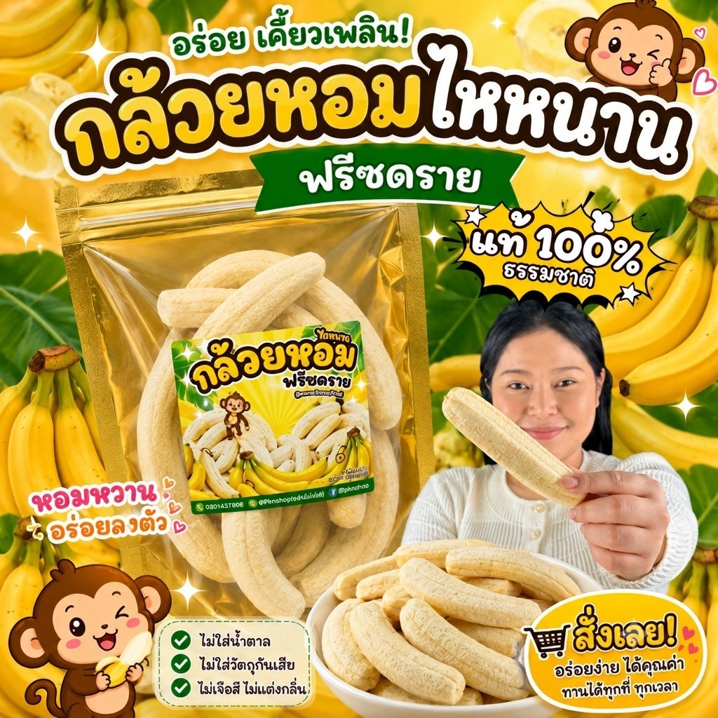 กล้วยไหหนาน พร้อมส่งจากไทย ไม่ต้องพีออเดอร์ กล้วยฟรีซดราย กล้วยหอมกรอบ  ตุ๊กกี้ตัวแสบ