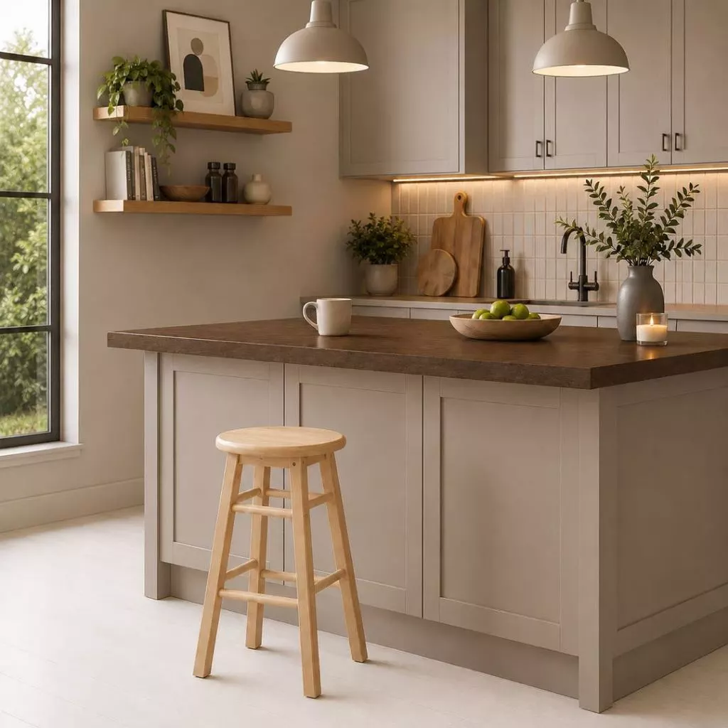 PJ wood เก้าอี้บาร์ 24 นิ้ว เก้าอี้สตูลสูง เก้าอี้ไม้แท้ 24" High Bar Stool