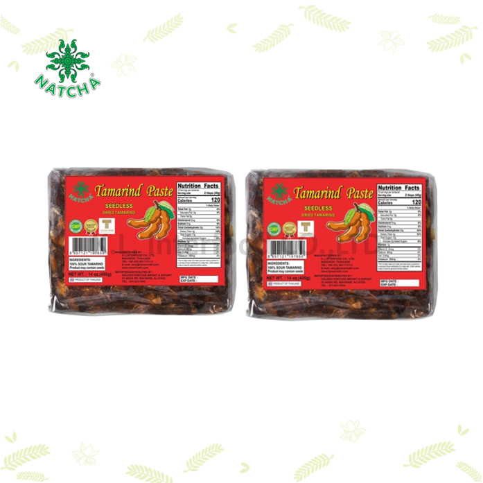 💦 Natcha 💦 มะขามเปียก เนื้อล้วน ไร้เมล็ด ชนิดเปรี้ยว มาตรฐานส่งออก 400 g. [ แบบ 2 แพ็ค ]