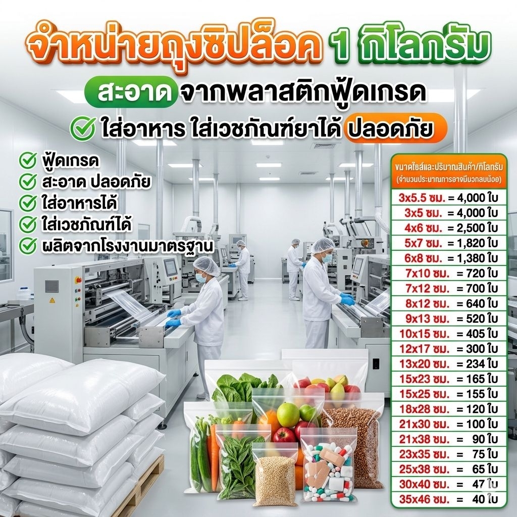 ถุงซิปล็อคใส 1กิโลกรัม คุณภาพดี สะอาดเกรดโรงบาล ซองซิปล็อค ซองพลาสติกใส ซองเเพคสินค้า  เกรด A