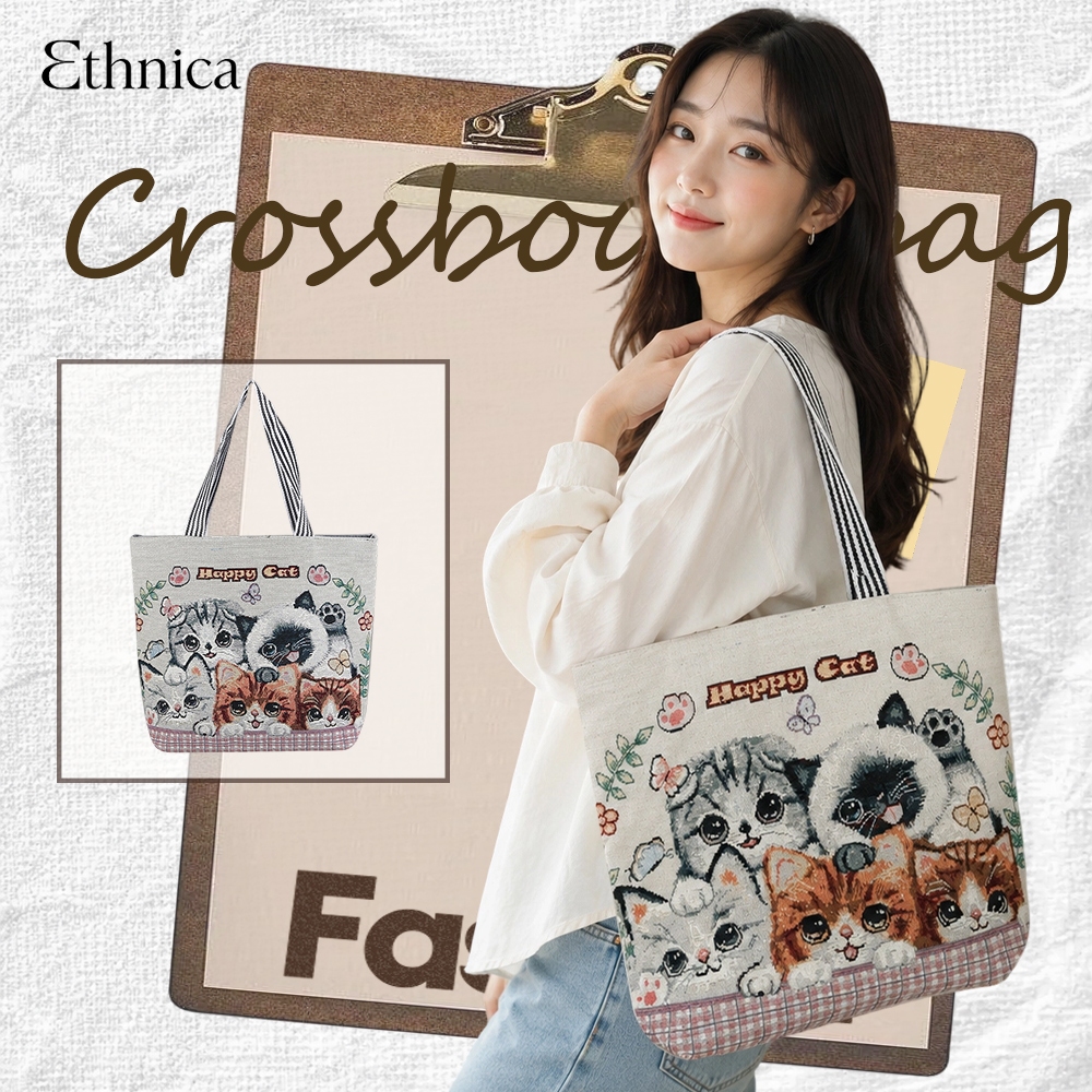 พร้อมส่ง กระเป๋าสะพายข้างลายปัก กระเป๋าผ้าลายการ์ตูน ความจุขนาดใหญ่ แบบมีซิป