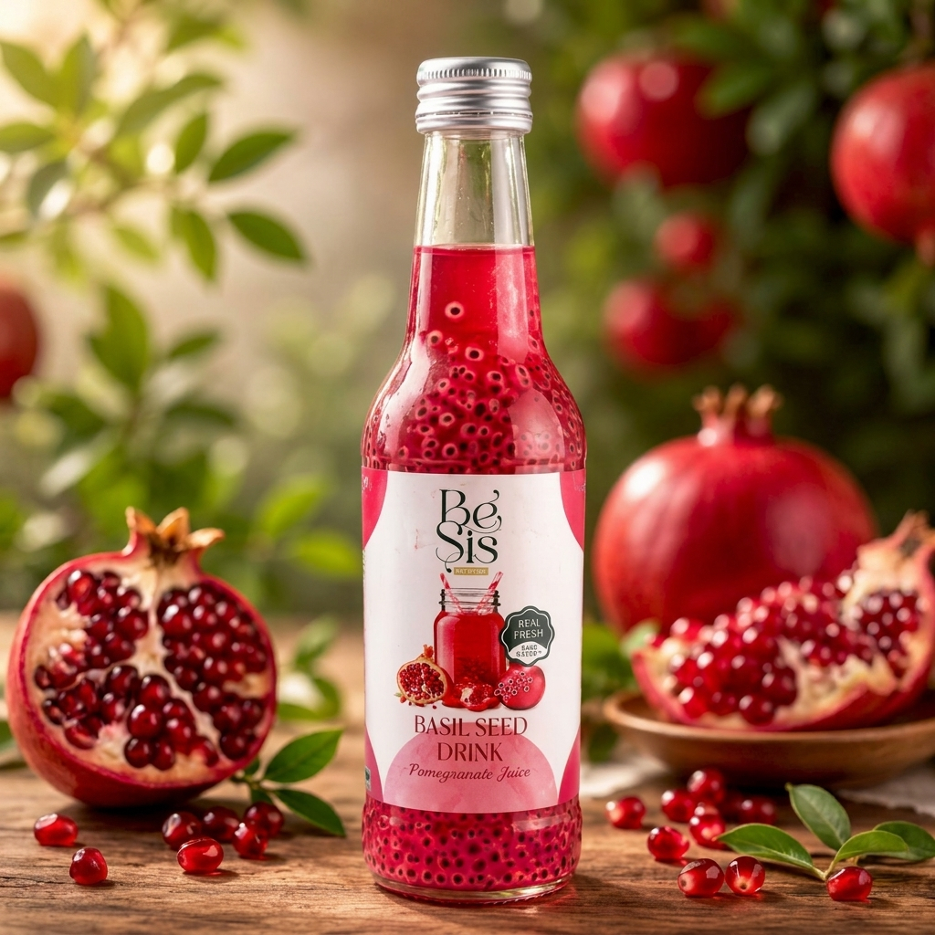 BeSis เครื่องดื่มเม็ดแมงลัก รสทับทิม (Basil Seed Drink Pomegranate Juice) หอมหวานอมเปรี้ยว สดชื่น เคี้ยวเพลิน