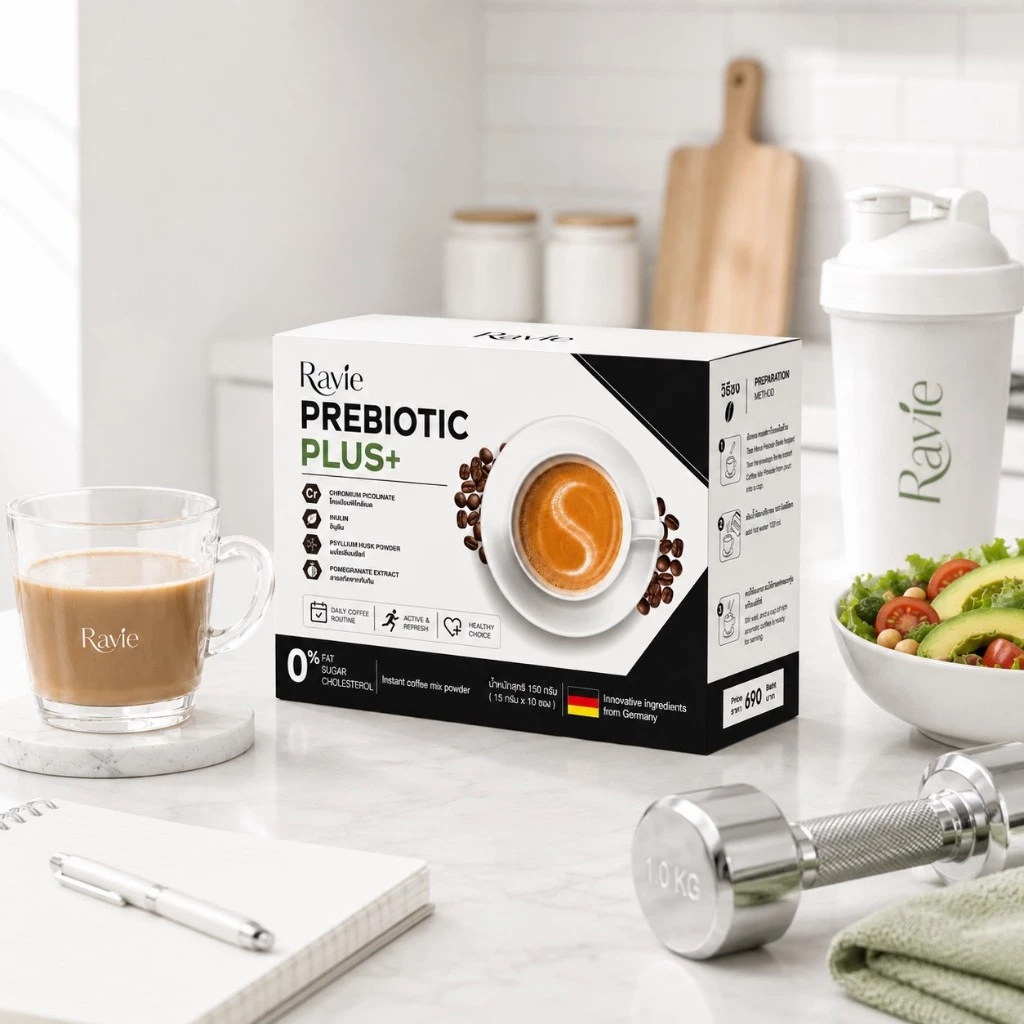 [โปร 3 กล่อง ] Ravie Prebiotic+ กาแฟพรีไบโอติก ปรับสมดุลลำไส้ บาลานซ์อินซูลิน บำรุงผิว คีโต เบาหวานดื่มได้ thumbnail 6