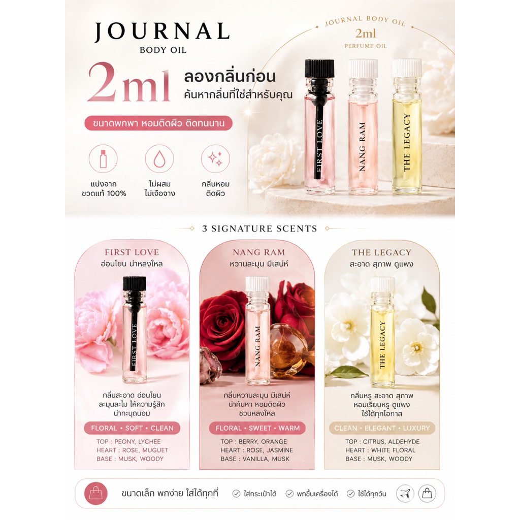 JOURNAL Body Oil แบ่งขาย 2ml | บอดี้ออยน้ำหอมแท้ 100%