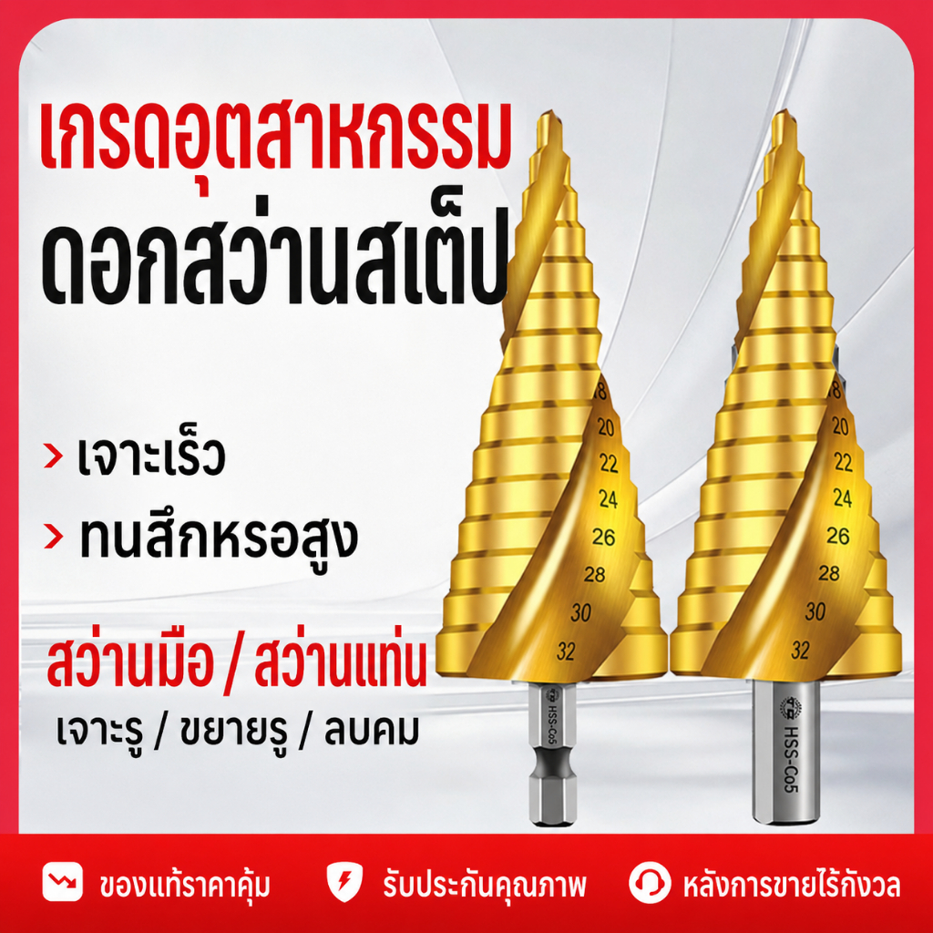ดอกสว่านสเต็ป HSS เคลือบไทเทเนียม 4-32mm ดอกเจดีย์เจาะเหล็ก แผ่นสแตนเลส อะลูมิเนียม PVC ขยายรู ลบคม ใช้กับสว่านไฟฟ้า
