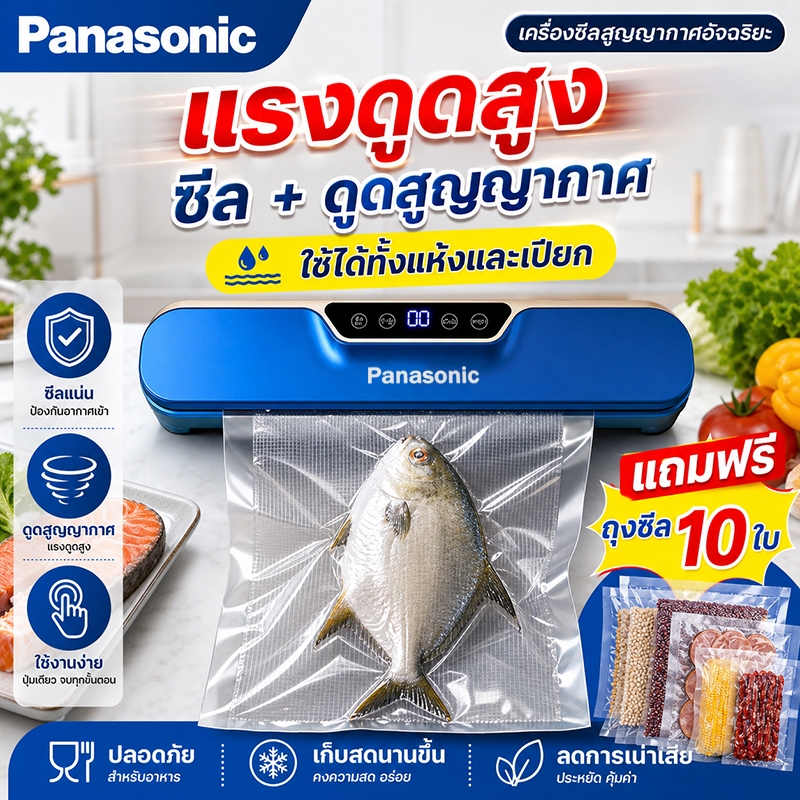 ซื้อ1 แถม 10 เครื่องซีล เครื่องซีลสูญญากาศ แรงดูดสูงเ ใช้เปียกและแห้ง Vacuum Sealer