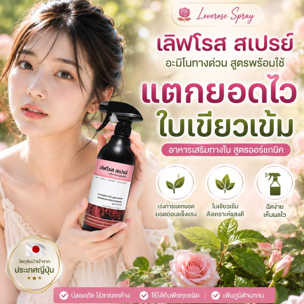 เลิฟโรส สเปรย์ (Loverosespeay) อาหารเสริมทางใบสวนกุหลาบไม้ดอก