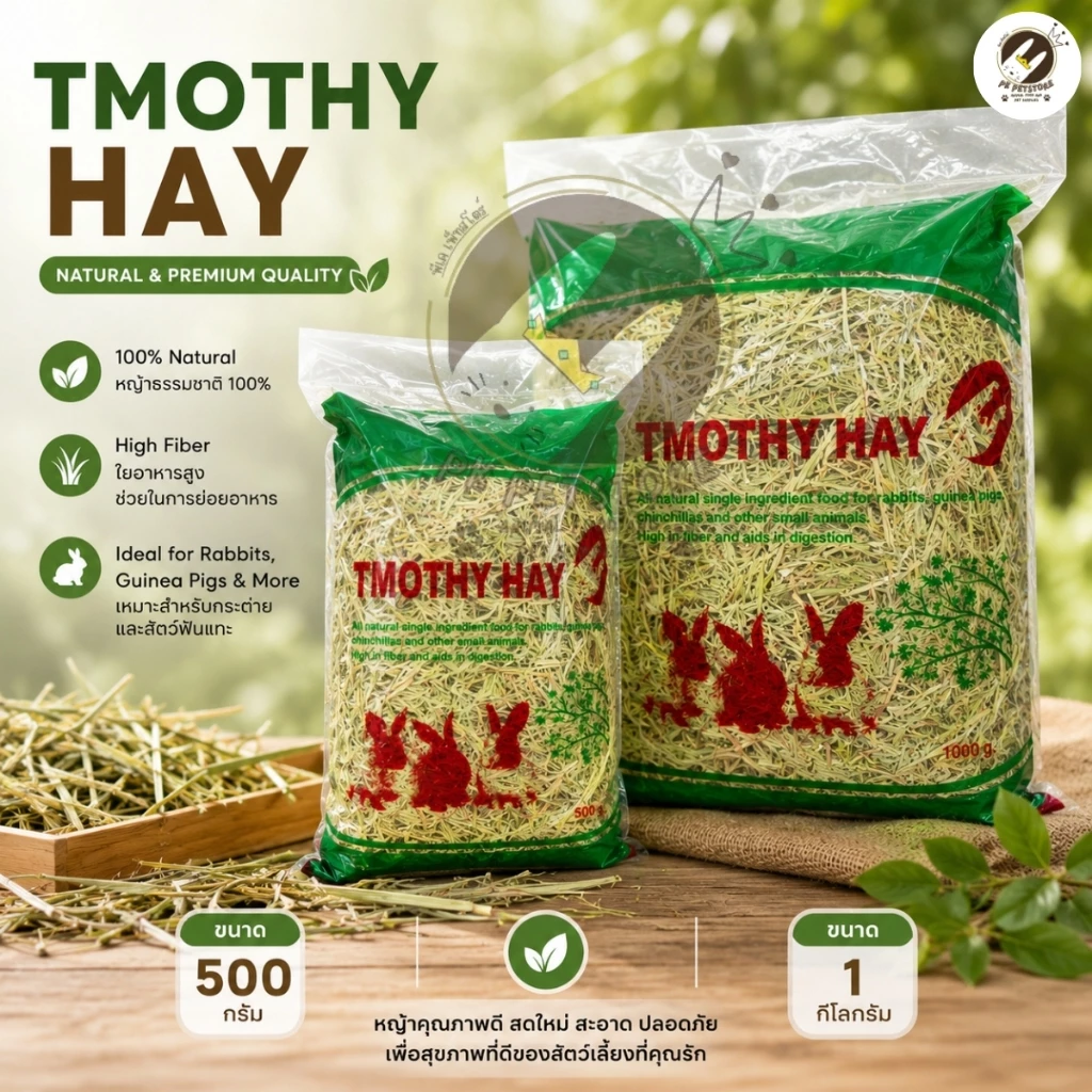 หญ้าทิมโมธี Timothy Hay หญ้าทิมโมธี แท้ 100% (500g / 1kg) ไฟเบอร์สูง ลับฟัน สำหรับกระต่าย แกสบี้ หนูชินชิล่า สัตว์ฟันแทะ