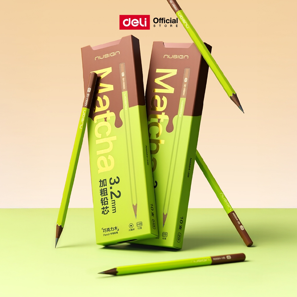 ดินสอไม้ Nusign Deli รุ่น NS684 ดินสอไม้Matcha Series ด้ามหกเหลี่ยม คุณภาพพรีเมี่ยม (2B/HB)