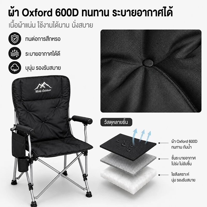 เก้าอี้แคมป์ปิ้ง คนอ้วน พร้อมกระเป๋าจัดเก็บ โครงอลูมิเนียมรับน้ำหนักได้ 300KG thumbnail 4