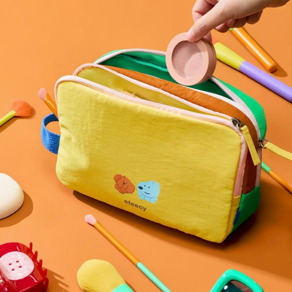 🌼 กระเป๋าผ้าไนลอน Eteecy Color Block Bag ของแท้ 💯 กระเป๋าจัดระเบียบ ใส่ของ ใสเครื่องสำอางค์ ของขวัญ Travel 04133