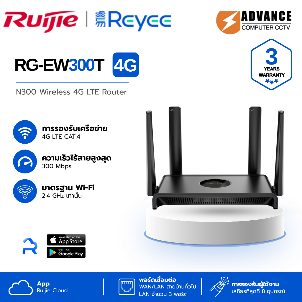 RUIJIE RG-EW300T Ruijie-Reyee EW300T N300 Wireless 4G LTE Router SIM 300Mbps เราเตอร์ เราเตอร์ใส่ซิม