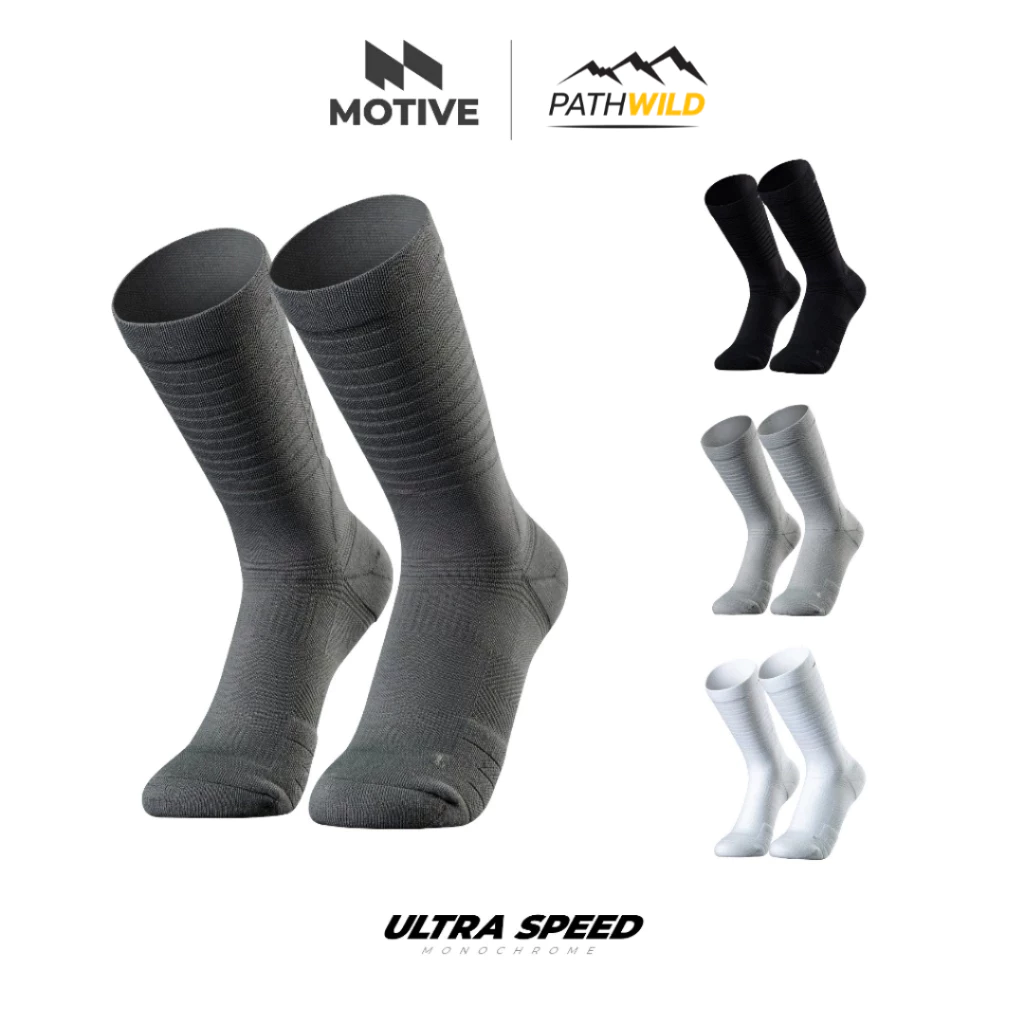 MOTIVE SOCK ULTRA SPEED MONOCHROME ถุงเท้าวิ่ง ออกกำลังกาย ความยาวระดับหน้าแข้ง ระบายอากาศดี โลโก้สะท้อนแสง