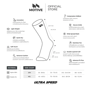 MOTIVE SOCK ULTRA SPEED MONOCHROME ถุงเท้าวิ่ง ออกกำลังกาย ความยาวระดับหน้าแข้ง ระบายอากาศดี โลโก้สะท้อนแสง