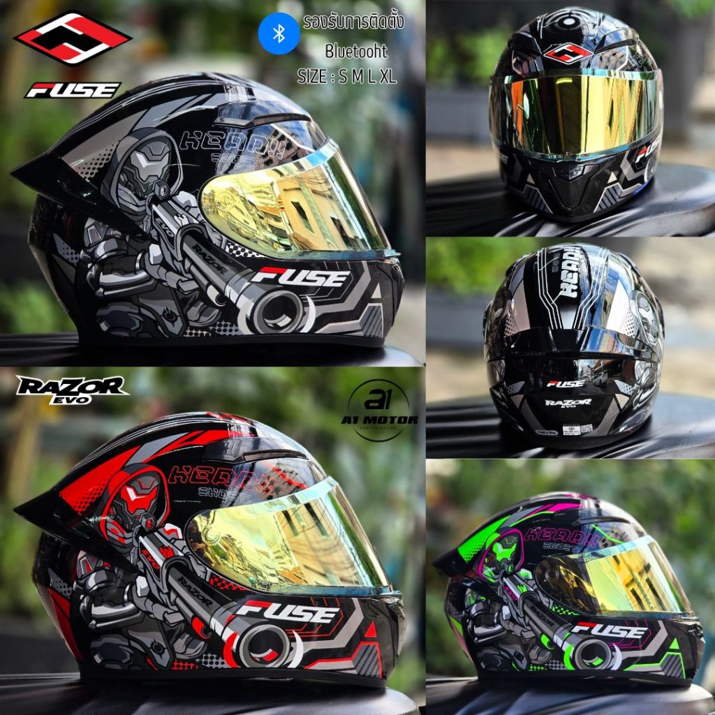 FUSE รุ่น RAZOR EVO หมวกกันน็อคเต็มใบ นวมถอดซักได้ รองรับการติดตั้งบูลทูธ มาตรฐาน มอก.