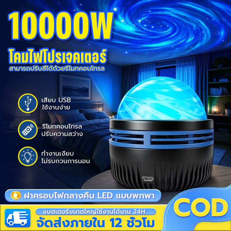 CLUCKCRAFT【รับประกัน 30 ปี】ไฟกลางคืนหมุนหมุนโคมไฟฉายออโรร่า LED RGB โปรเจคเตอร์สีสันสดใสห้องนั่งเล่นข้างเตียงโดยรอบ