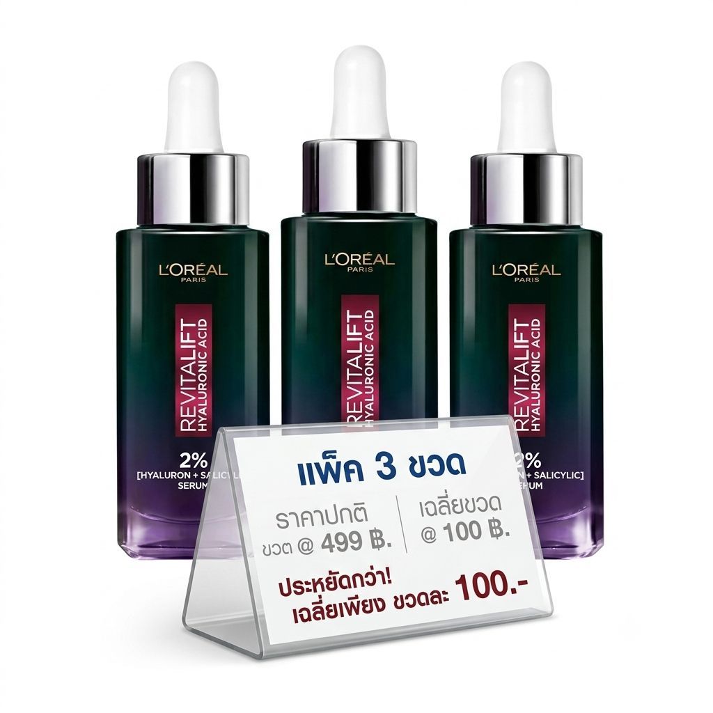 Clearance  ลอรีอัล Revitalift HA Oil Control  เซรั่มกลางคืนสูตรใหม่ 15ml.x3 ขวด