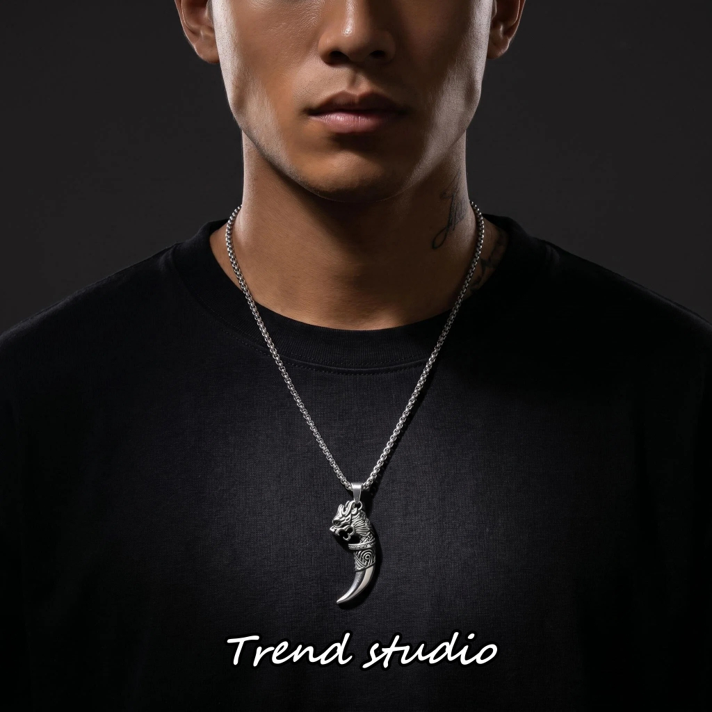 สร้อยคอฟันหัวสิงโต สไตล์ฮิปฮอป เรียบง่าย ทันสมัย ​​เหมาะสำหรับทุกคน วัสดุเหล็กไทเทเนียมไม่ซีดจาง พร้อมส่งจากไทย