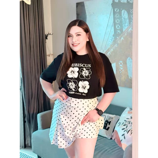 /OO/ กางเกงกระโปรง Polka Dots มีไซส์เอว34-48 จีบหน้า ใส่เที่ยว ทำงาน #สาวอวบอ้วน พลัสไซส์