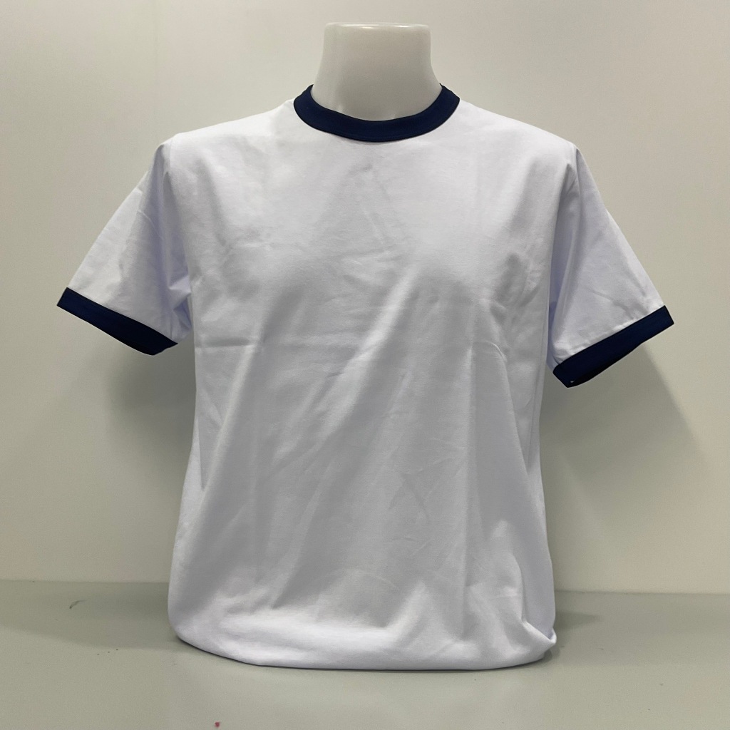 เสื้อคอกลมแขนสั้นแต่งขอบคอและแขนผ้าคอตตอน