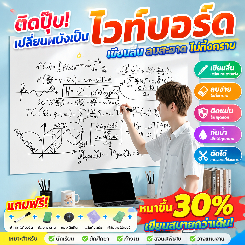 ✅จัดส่งจากไทย✅สติกเกอร์ไวท์บอร์ด ไวท์บอร์ดติดผนัง กระดานไวท์บอร์ดสติกเกอร์ กระดานติดผนัง ไม่ใช้กาว การยึดติดด้วยไฟฟ้าสถิ