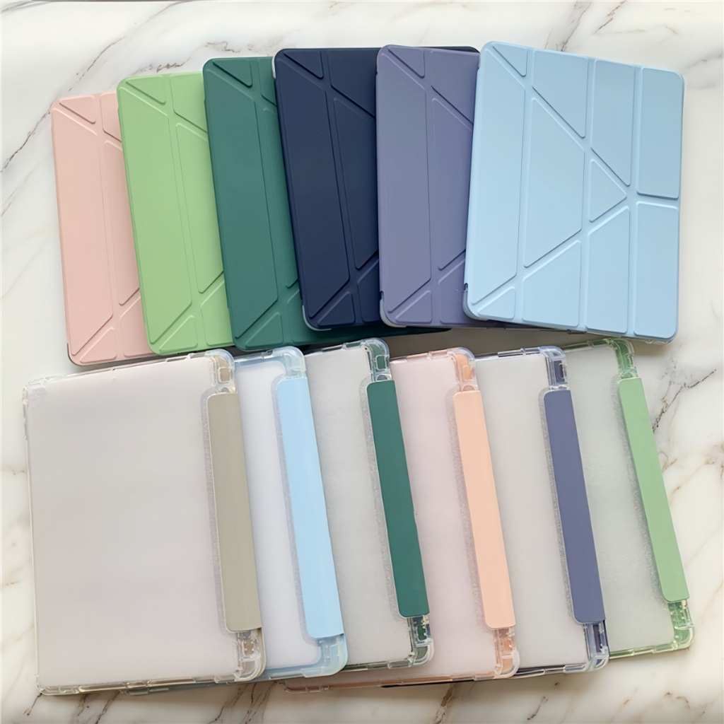 เคสไอเเพด ใช้สำหรับ gen7/gen8/gen9/10/11 gen5/6 9.7 Air1/Air2/Air3พร้อมช่องเสียบปากกาฝาหลังใส กรณีAir4/5/6/7 10.9 pro11