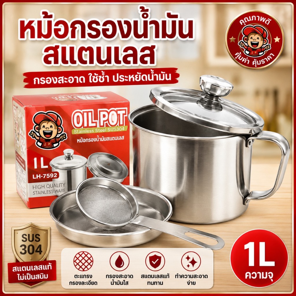 Dear Home หม้อกรองน้ำมันสแตนเลส ที่เก็บน้ำมันใช้แล้ว