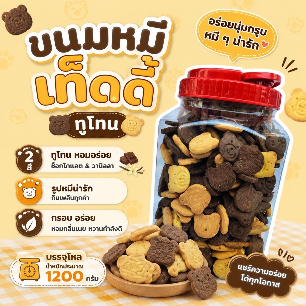 หมีเท็ดดี้ทูโทน กระปุกโหลใหญ่ น้ำหนักประมาณ 1200 กรัม