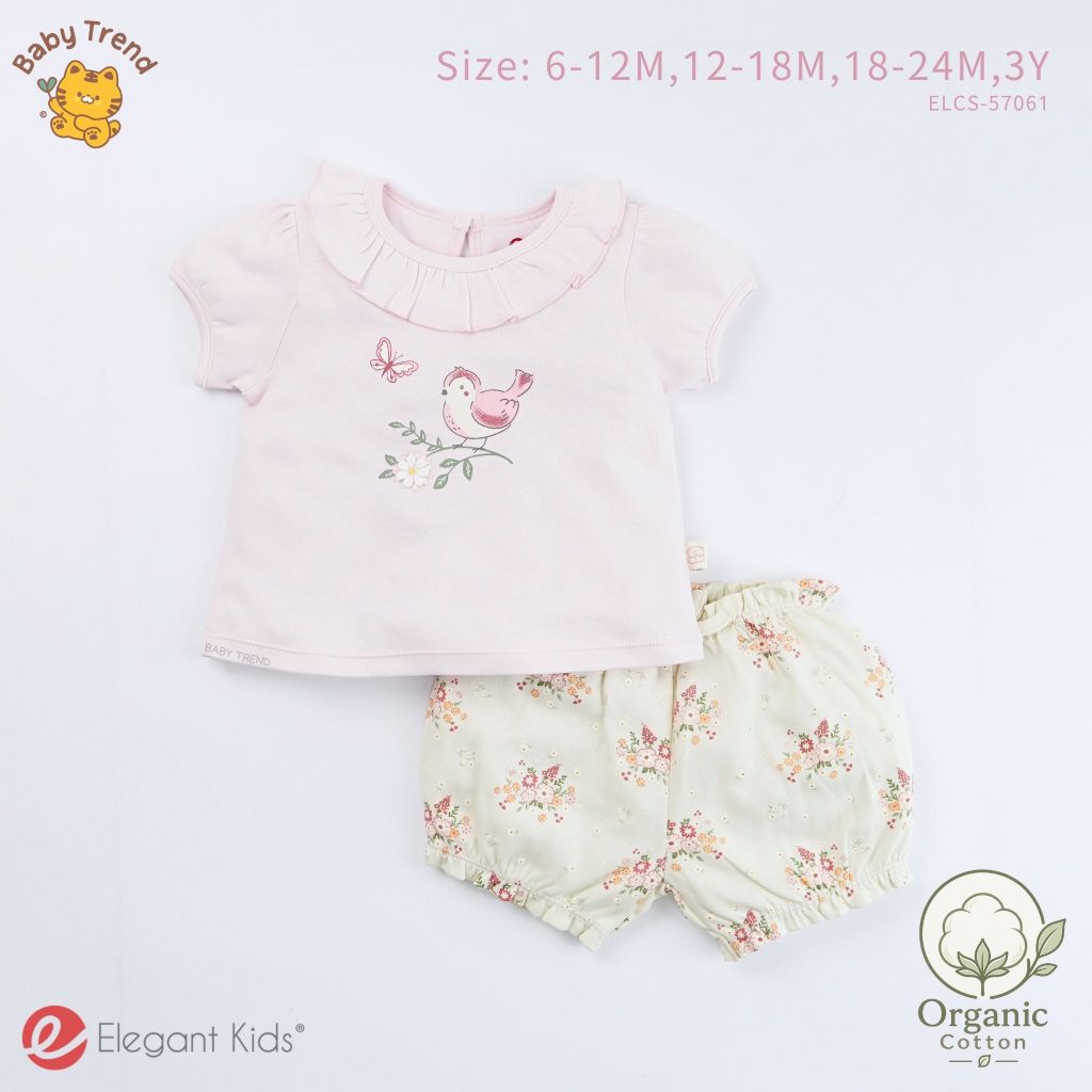 Elegant Kids ชุดลูกสาว 6 เดือน-3 ขวบ เสื้อคอกลม+กางเกงขาสั้น Organic Floral Collection | Baby trend