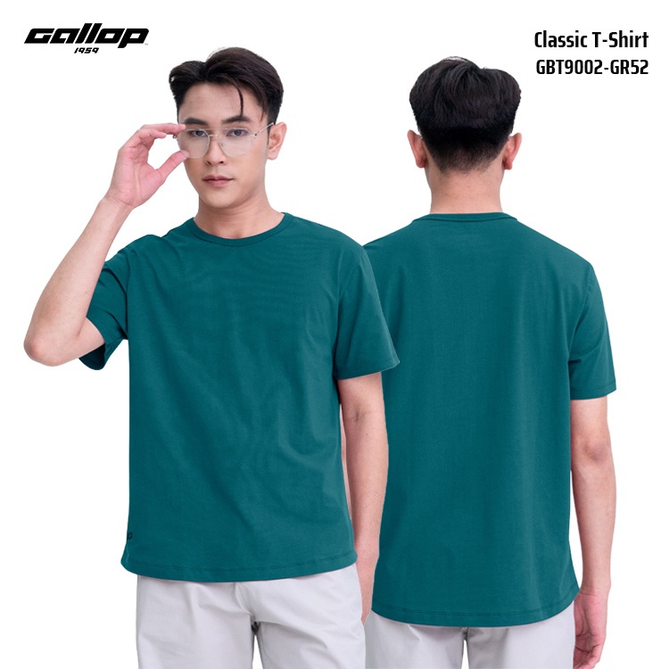 GALLOP Men’s Classic T-Shirt เสื้อยืดคอกลมสีพื้น ชายโค้ง ทรง Regular Fit (GBT9002-GR52)